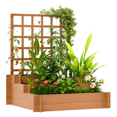 Outsunny Tier Wooden Garden Planters with Trellis for Vine Climbing Plants