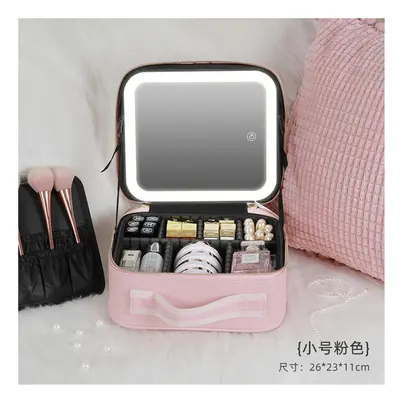 (Small pink (built -in battery with LED light mirror)) Niceland With A Lamp, Makeup Box With A M