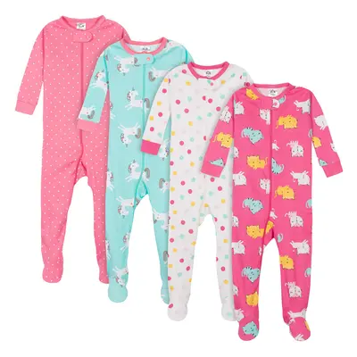 Gerber Baby Girls' 4-Pack Footed Pajamas Unicorns Cats Pink 3T