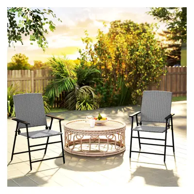 Outsunny 2pcs Rattan Chair Foldable Garden Furniture w/ Armrest Grey