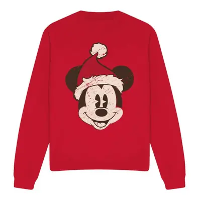 (L, Red) Disney Unisex Adult Mickey Mouse Santa Face Sweatshirt