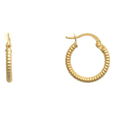 Jewelco London Ladies 9ct Yellow Gold Ribbed Coiled Twist 1.5mm Hoop Earrings 14mm - JER786A