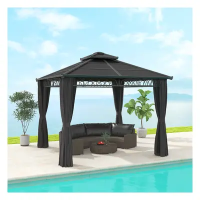 Outsunny x (m) DoubleÂ Roof Hard Top Gazebo w/Nettings, Dark Grey