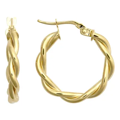 Jewelco London Ladies 9ct Yellow Gold Plain Twisted Double Interlocked 3mm Hoop Earrings 20mm - 