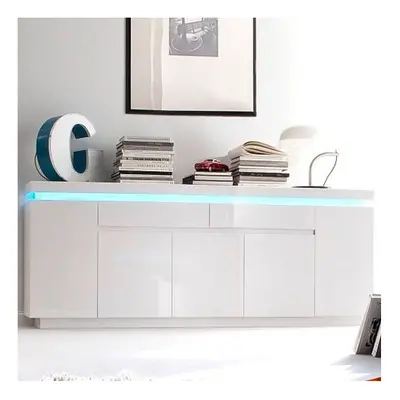 Odessa White High Gloss Sideboard With Door Drawer And LED