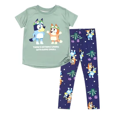 Bluey Bingo Little Girls T-Shirt and Leggings Outfit Set Green/Blue