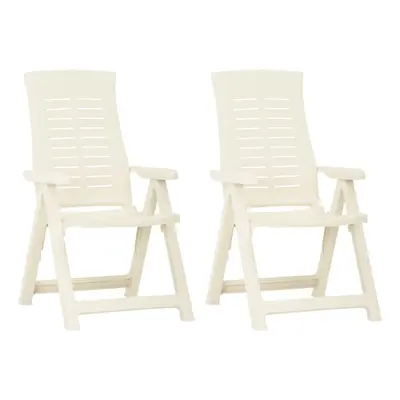 vidaXL 2x Garden Reclining Chairs Plastic White Dining Seats Outdoor Seating