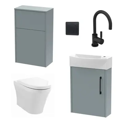 Power Cloakroom Bundle - Left Wall Hung Vanity Unit, Concealed Cistern WC Unit, Toilet & Tap, 44