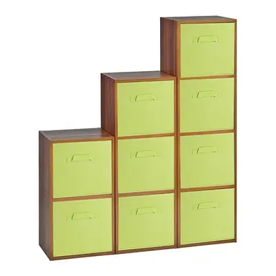 (Teak, Green) Cubed Wooden Storage Units Shelves + Drawers