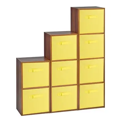 (Teak, Yellow) Cubed Wooden Storage Units Shelves + Drawers