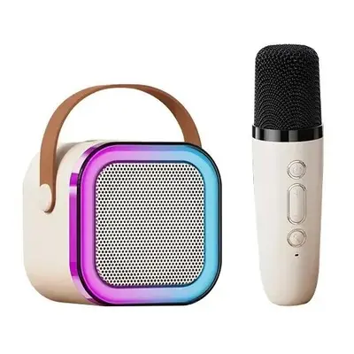 (Beige to 1) K12 Dual Microphone Karaoke Bluetooth Speaker RGB Light Two 5W Speakers