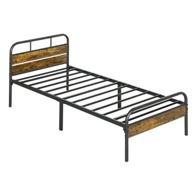 HOMCOM Single Bed Frame with Headboard, No Box Spring Needed, Rustic Brown