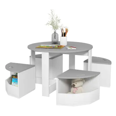 AIYAPLAY 5-Piece Kids Table and Chairs Set w/ Storage for Years Old-Grey