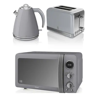 NEW Swan Kitchen Retro Set -GREY Microwave,1.5L JUG Kettle & slice Toaster