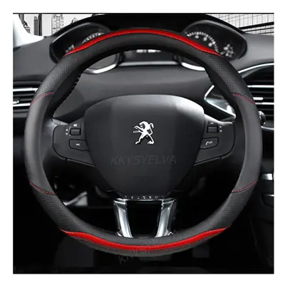 (A) Car Steering Wheel Cover Carbon Fibre +Leather For Peugeot 2012~2018