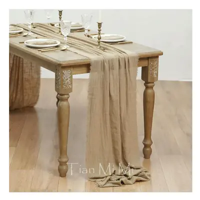 (62x1000cm, Light brown) Table Runner Rustic Cotton Gauze Cloth Dining Burlap Retro Burr Texture