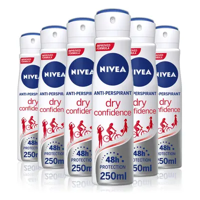 Anti-Perspirant Deodorant Spray Dry Confidence Pack of (6 x ml), 48hr Deodorant for Women, Anti-