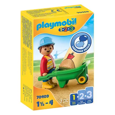 Playmobil 1.2.3 Construction Worker with Wheelbarrow, for Children Ages 1.5