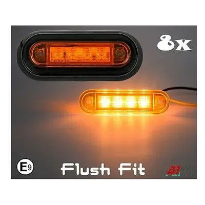 8x Led Flush Fit Amber Side Lights & Brackets For Truck Man Daf Scania Volvo 24V