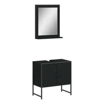 vidaXL Bathroom Cabinet Set Piece Vanity Unit Cupboard Black Engineered Wood