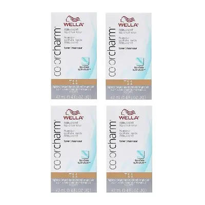 (T11 - pack of 4) Wella Color Charm T11 Lightest Beige Blonde Permanent Liquid Hair Toner