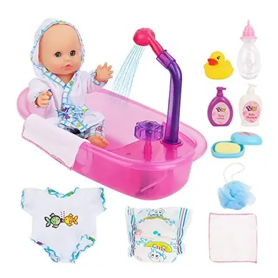 deAO Baby Doll Bath Play Set with Real Water Faucet Function and Baby Doll Accessories, Baby Dol