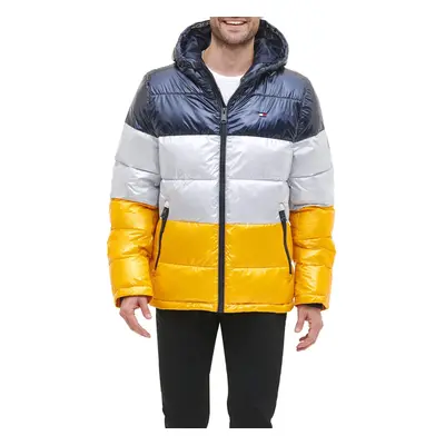 Tommy Hilfiger Mens Hooded Puffer Jacket Pearlized YellowNavy XX-Lar