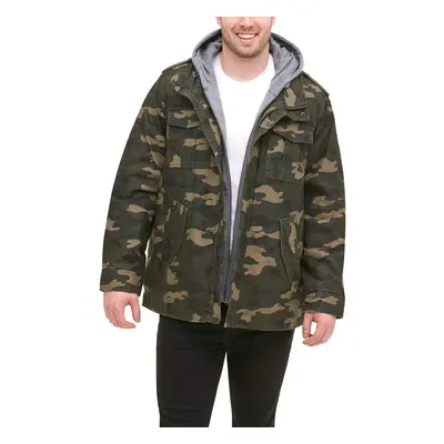 Levis Mens Big & Tall Washed cotton Hooded Military Jacket camouflage