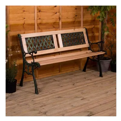 (Twin Cross Style) Seater Garden Bench Wooden Seat Armrests