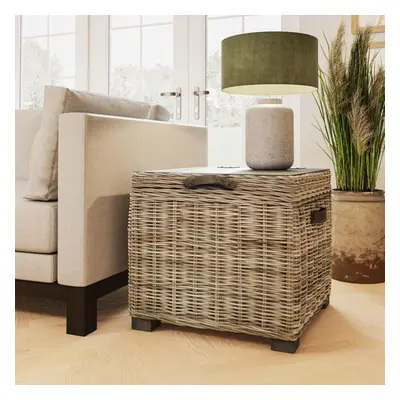 FWStyle Lift Up Storage Side Table Kubu Rattan Greywash Pine Ready Assembled