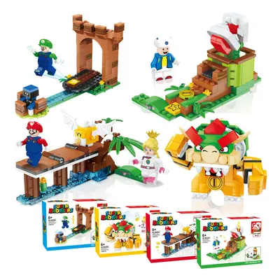 Super Mario Bros Building Blocks Peach Bowser Toad Scenes Model Dolls Figure Toy