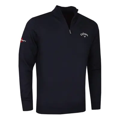 (L, Navy Blue) Callaway Golf Mens 1/4 Blended Merino Mix Odyssey Thermal Sweater