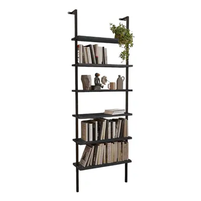 (Black Marble) 6-Shelf Wall Mounted Wooden Bookshelf