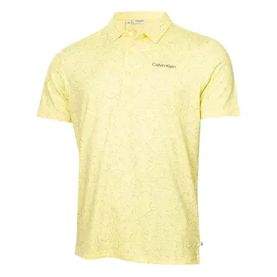 (M, Lemon) Calvin Klein Mens Abstract Watercolour Printed Stretch Golf Polo Shirt