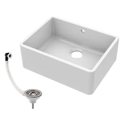 595mm - Single Bowl Fireclay Butler Kitchen Sink with Overflow - Waste