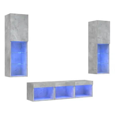 (concrete grey) vidaXL TV Wall Units Piece with LED Wall Mounted TV Cabinet Engineered Wood