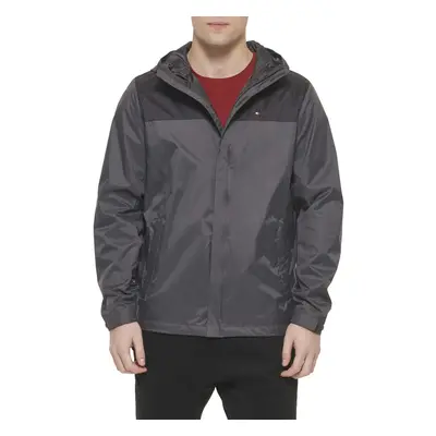 Tommy Hilfiger Men's Lightweight Breathable Waterproof Hooded Jacket Black/Charcoal Colorblock X