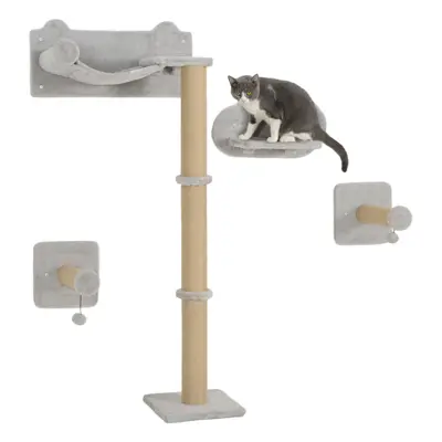 PawHut 4-Piece Cat Shelves w/ Scratching Post, Steps, Jumping Platform