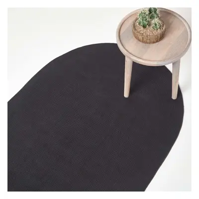 (90 x cm, Black) Handmade Woven Braided Rug