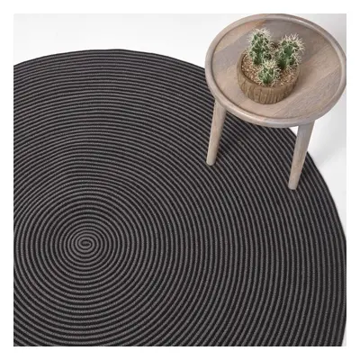 (200 cm Round, Grey and black) Handmade Woven Braided Rug