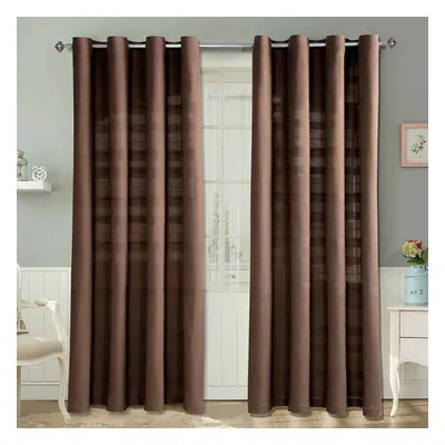 (W 167cm x Drop 228cm, Chocolate Brown) Cotton Rajput Ribbed Curtain Pair