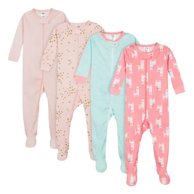 Gerber Baby Girls' 4-Pack Footed Pajamas Love Llamas Pink 3T