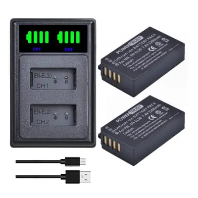 2-Pack EN-EL20 EN-EL20a Battery and LED Dual Charger for Nikon P1000, Coolpix P950, J3, J1, j1, 