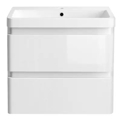 NRG Wall Hung Drawer Vanity Unit Basin Bathroom Storage Furniture 600mm Gloss White