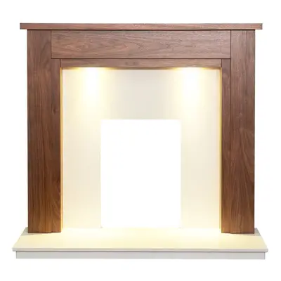 Adam Sudbury Fireplace in Walnut & White Marble with Downlights, Inch