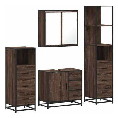 (brown oak) vidaXL 4ÃÂ Piece Bathroom Furniture SetÃÂ Brown Oak Engineered Wood