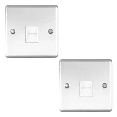 2 PACK BT Master Telephone Socket SATIN STEEL & White PSTN Line Wall Plate