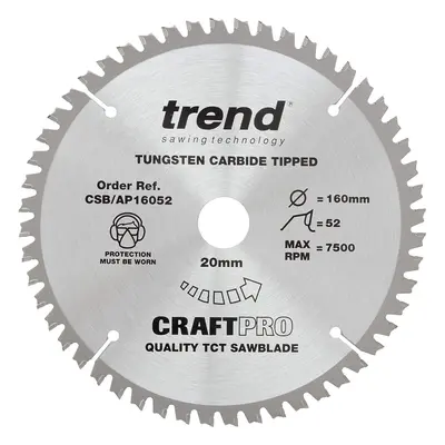 Trend CSB/AP16052 Craft Pro Worktop Aluminium and Plastic TCT Blade Ideal for Festool, Scheppach