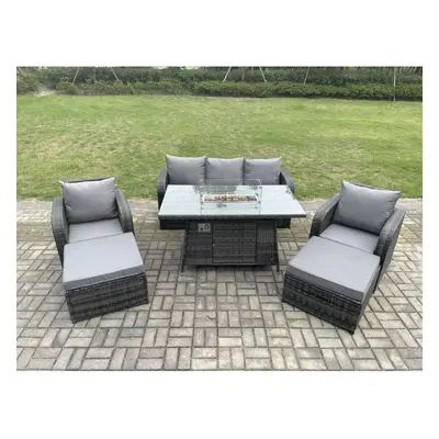 Fimous Rattan Outdoor Garden Furniture Sofa Set Gas Fire Pit Dining Table Gas Heater with Big Fo