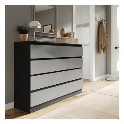 (Black Carcass + Grey Drawers) Modern Wide Wooden Chest of Drawers Bedroom Furniture Storage Bed